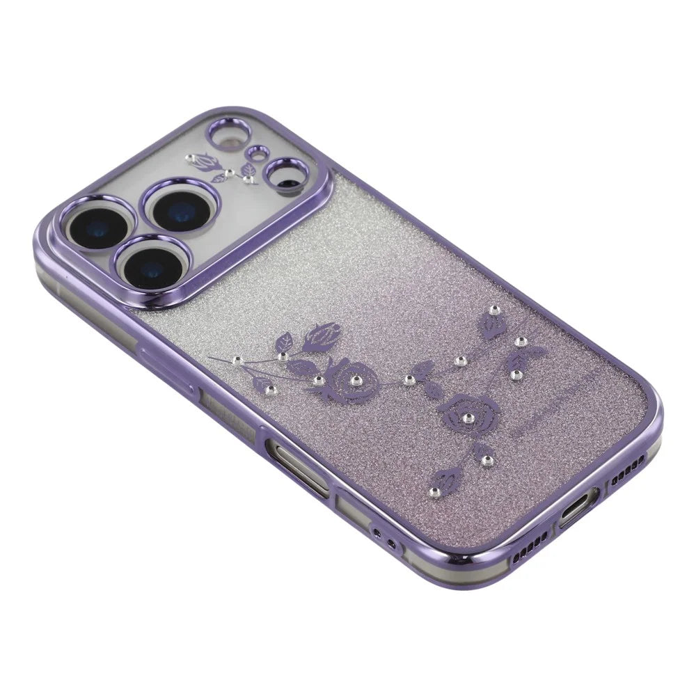 KADEM For iPhone 17 Pro Max Case Flower Pattern TPU Gradient Phone Cover with Lanyards - Purple - 5