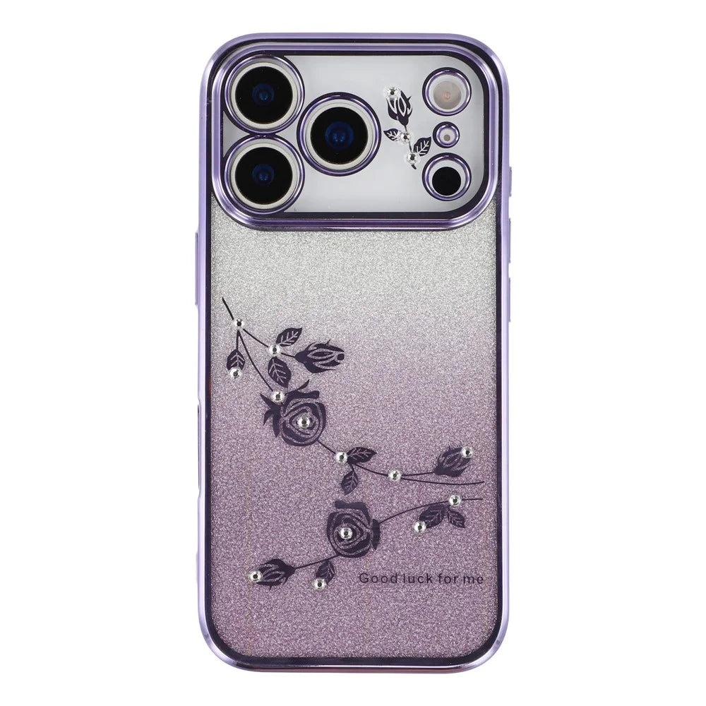 KADEM For iPhone 17 Pro Case Flower Pattern TPU Gradient Phone Cover with Lanyards - Purple - 3