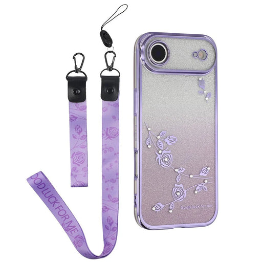 KADEM For iPhone Air Case Flower Pattern TPU Gradient Phone Cover with Lanyards - Purple - 1