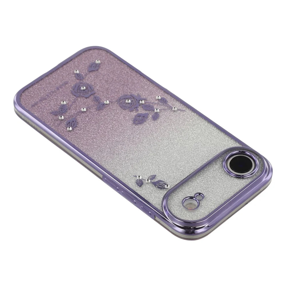 KADEM For iPhone Air Case Flower Pattern TPU Gradient Phone Cover with Lanyards - Purple - 5