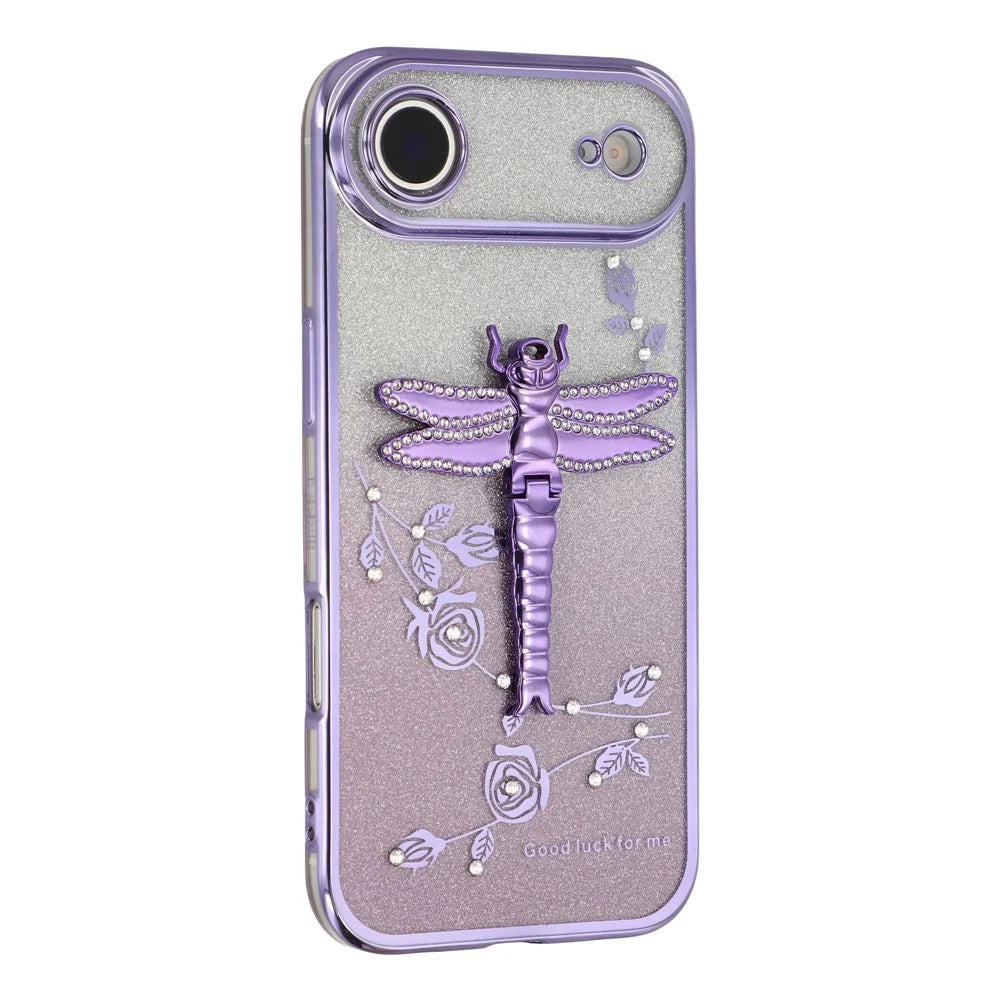 KADEM For iPhone Air Case Dragonfly Kickstand TPU Flowers Glitter Phone Cover - Purple - 1