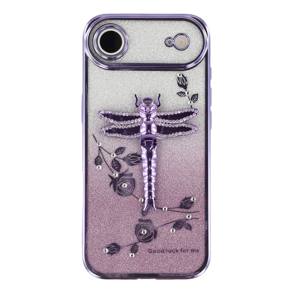 KADEM For iPhone Air Case Dragonfly Kickstand TPU Flowers Glitter Phone Cover - Purple - 3