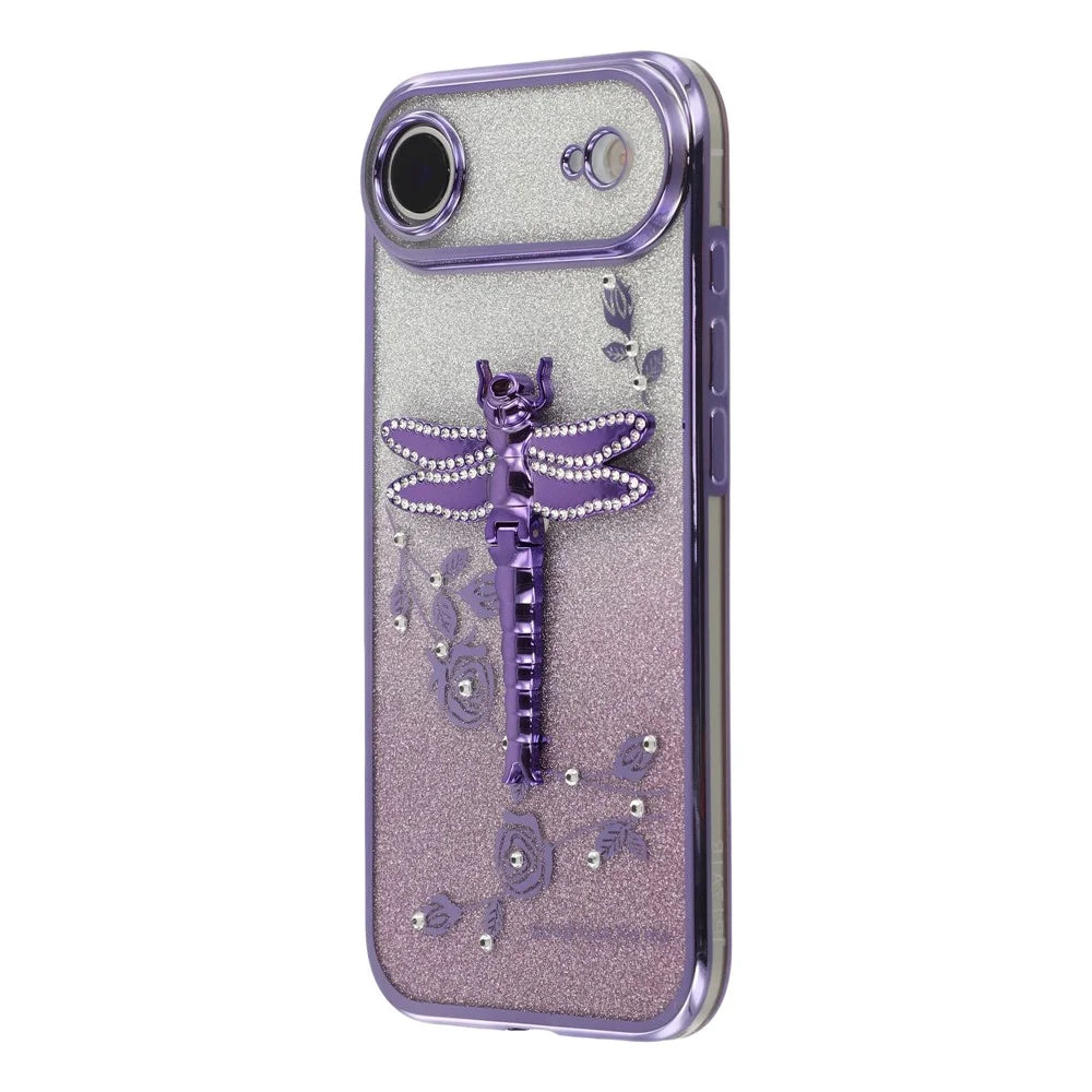 KADEM For iPhone Air Case Dragonfly Kickstand TPU Flowers Glitter Phone Cover - Purple - 4