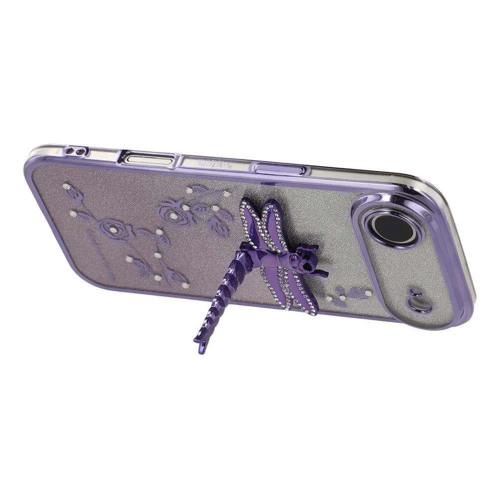 KADEM For iPhone Air Case Dragonfly Kickstand TPU Flowers Glitter Phone Cover - Purple - 5