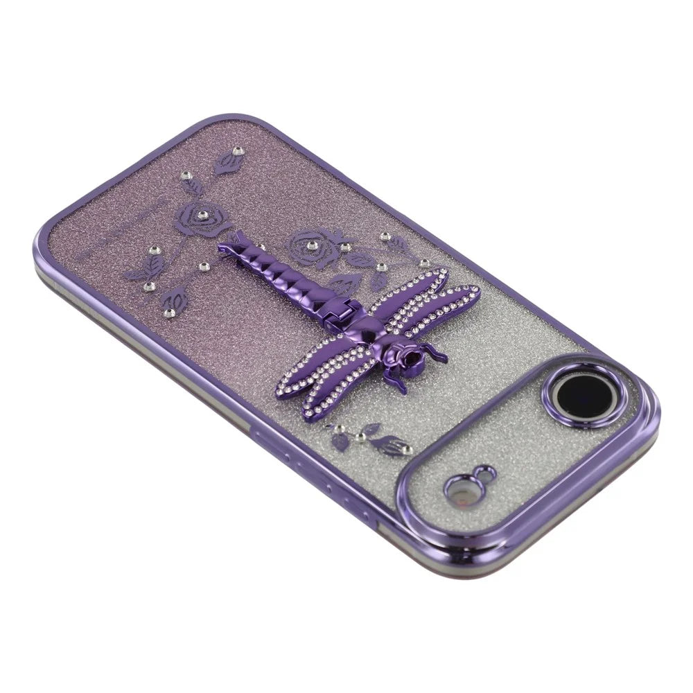 KADEM For iPhone Air Case Dragonfly Kickstand TPU Flowers Glitter Phone Cover - Purple - 6