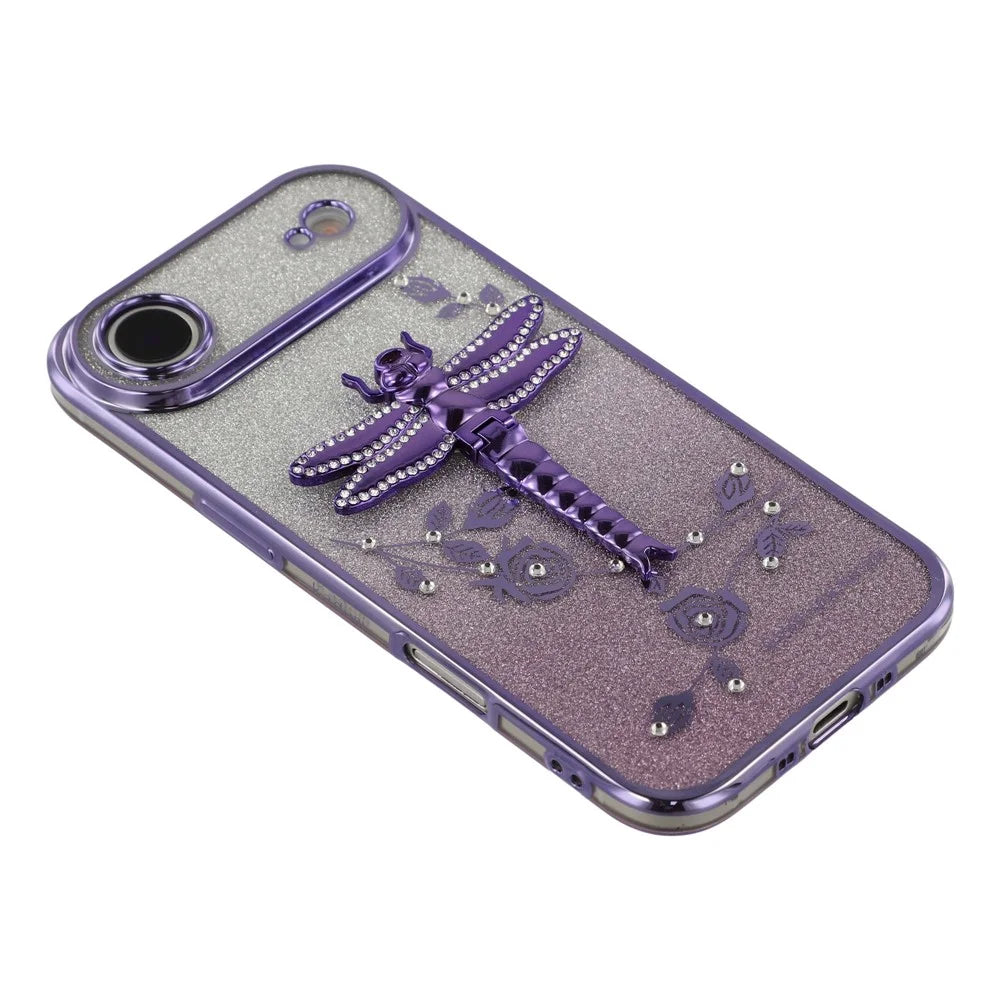 KADEM For iPhone Air Case Dragonfly Kickstand TPU Flowers Glitter Phone Cover - Purple - 7