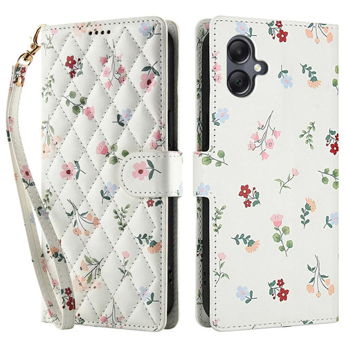 For Samsung Galaxy A08 5G / A08 4G / A07 4G / A06 4G / A06 5G Wallet Case Rhombic Floral Design Leather Flip Phone Cover with Strap - A1 - 1
