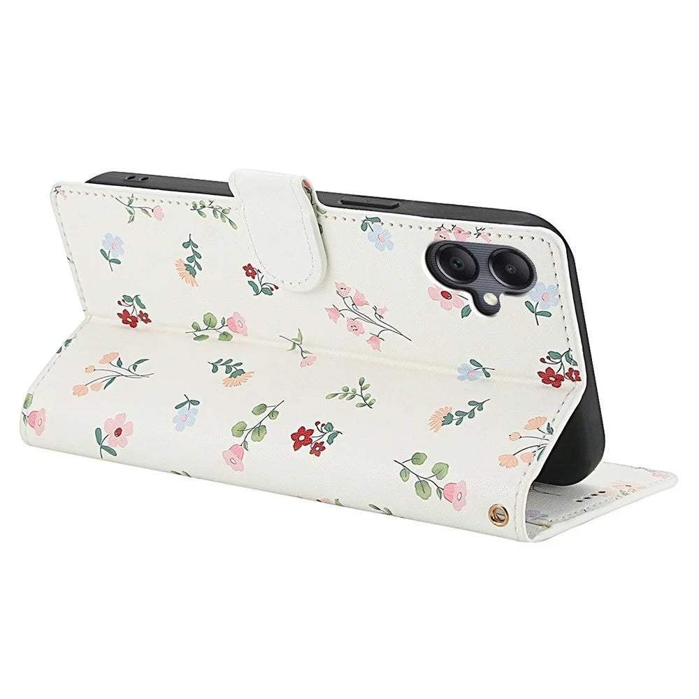 For Samsung Galaxy A08 5G / A08 4G / A07 4G / A06 4G / A06 5G Wallet Case Rhombic Floral Design Leather Flip Phone Cover with Strap - A1 - 3