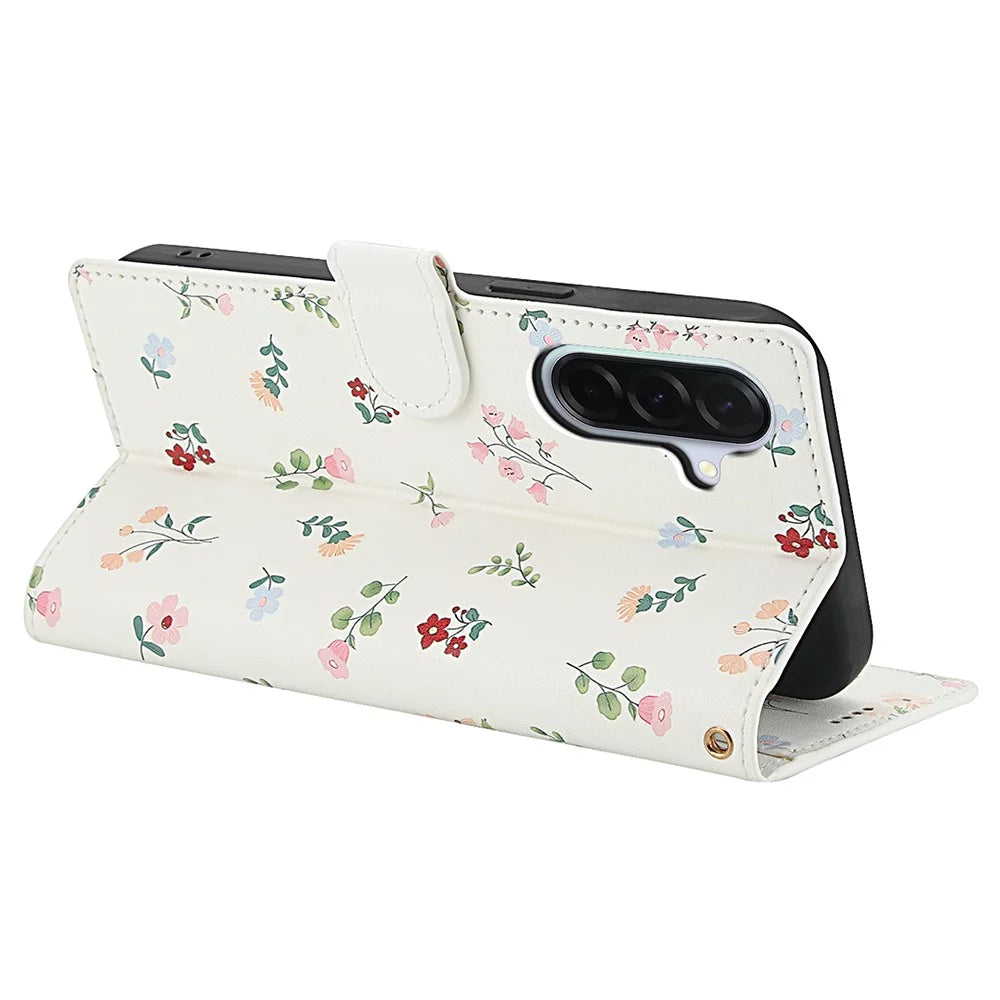 For Samsung Galaxy A18 5G / A18 4G / A17 5G / A17 4G / A26 5G Wallet Case Rhombic Floral Design Leather Flip Phone Cover with Strap - A1 - 3