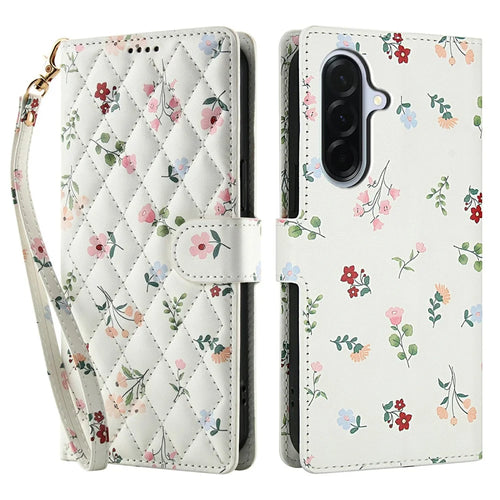 For Samsung Galaxy A16 5G / A16 4G Wallet Case Rhombic Floral Design Leather Flip Phone Cover with Strap - A1 - 1
