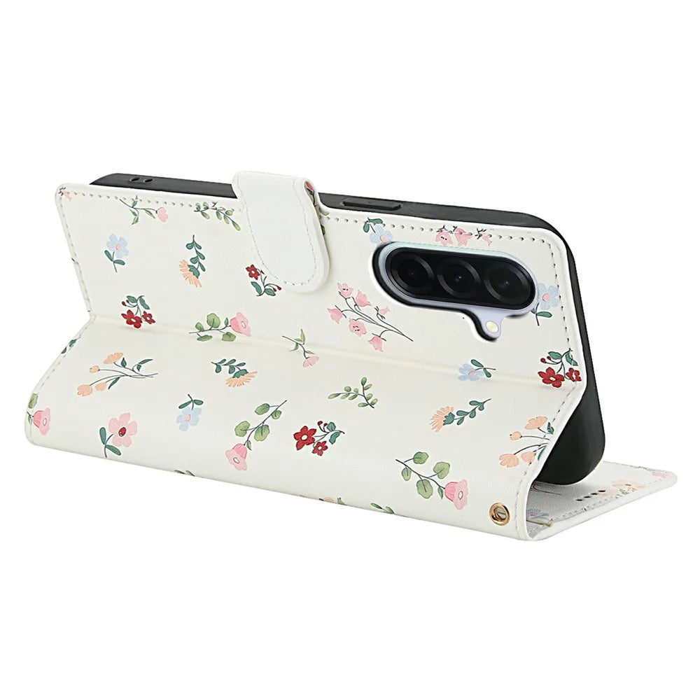 For Samsung Galaxy A16 5G / A16 4G Wallet Case Rhombic Floral Design Leather Flip Phone Cover with Strap - A1 - 3