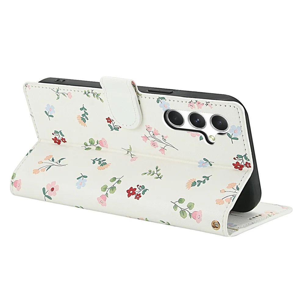 For Samsung Galaxy A25 5G (Global) (161.0 x 76.5 x 8.3mm) Wallet Case Rhombic Floral Design Leather Flip Phone Cover with Strap - A1 - 3
