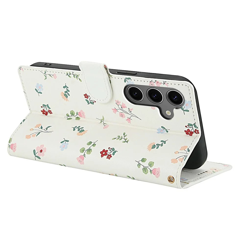 For Samsung Galaxy S25 FE Wallet Case Rhombic Floral Design Leather Flip Phone Cover with Strap - A1 - 3