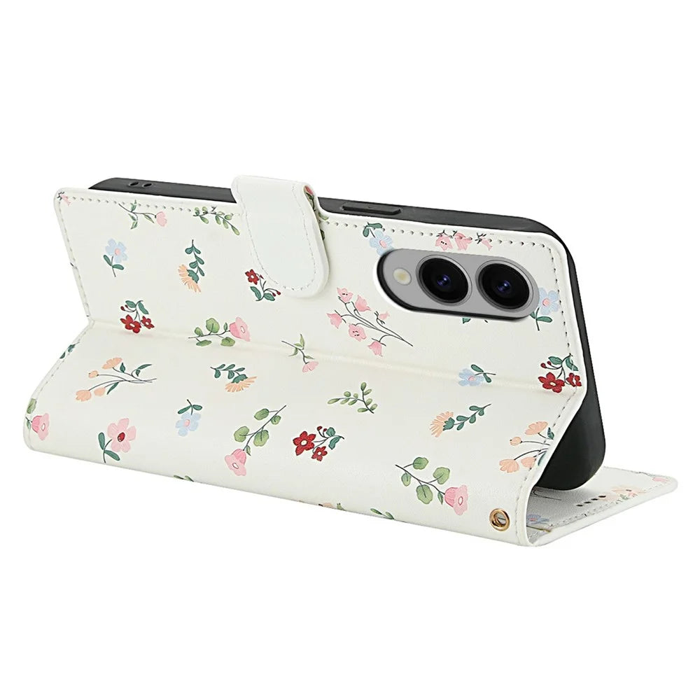 For Samsung Galaxy S25 Edge Wallet Case Rhombic Floral Design Leather Flip Phone Cover with Strap - A1 - 3