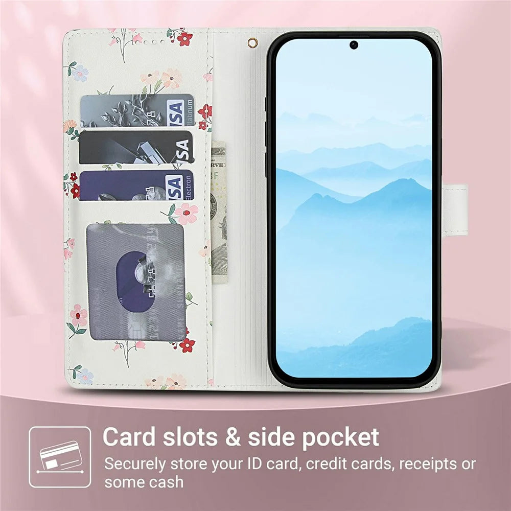 For Samsung Galaxy S25 Edge Wallet Case Rhombic Floral Design Leather Flip Phone Cover with Strap - A1 - 6