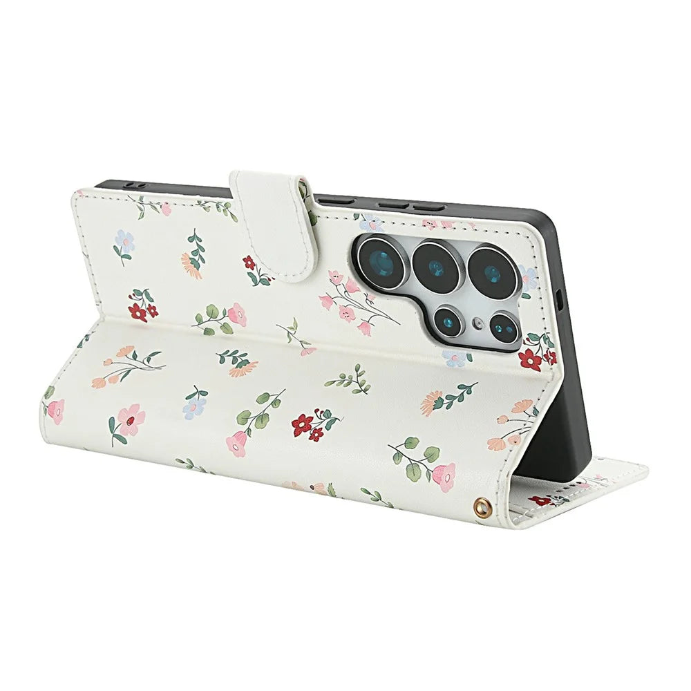For Samsung Galaxy S25 Ultra Wallet Case Rhombic Floral Design Leather Flip Phone Cover with Strap - A1 - 4