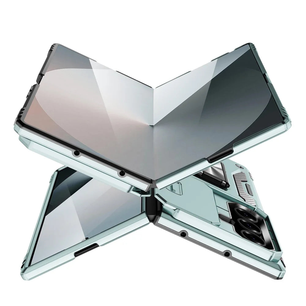 For Samsung Galaxy Z Fold7 5G Case Kickstand Slide Lens Lid PC + TPU Drop-Proof Phone Cover - Green - 2