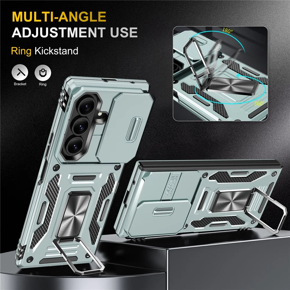 For Samsung Galaxy Z Fold7 5G Case Kickstand Slide Lens Lid PC + TPU Drop-Proof Phone Cover - Green - 3