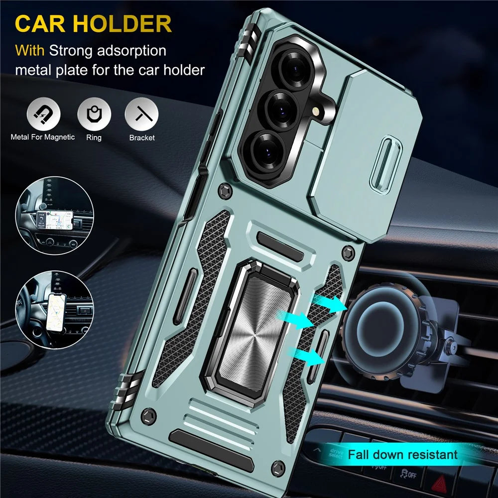 For Samsung Galaxy Z Fold7 5G Case Kickstand Slide Lens Lid PC + TPU Drop-Proof Phone Cover - Green - 4
