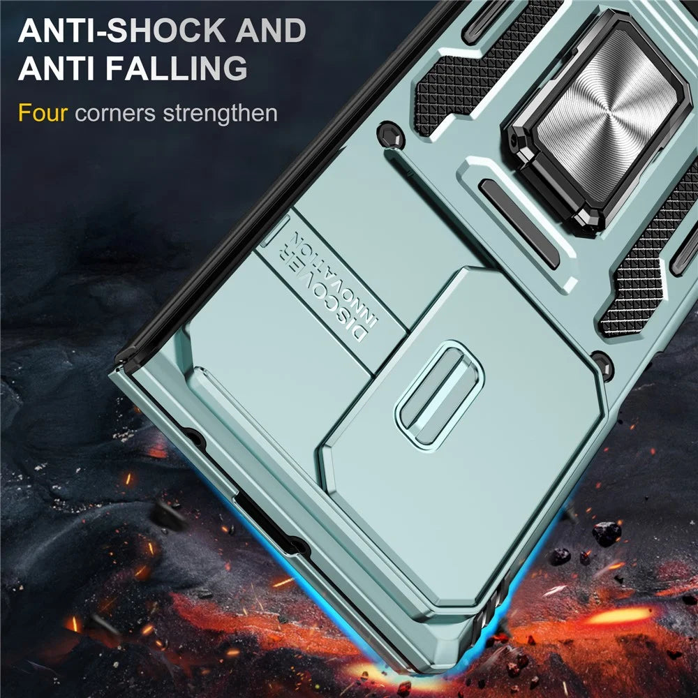For Samsung Galaxy Z Fold7 5G Case Kickstand Slide Lens Lid PC + TPU Drop-Proof Phone Cover - Green - 5
