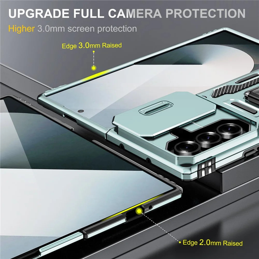 For Samsung Galaxy Z Fold7 5G Case Kickstand Slide Lens Lid PC + TPU Drop-Proof Phone Cover - Green - 7
