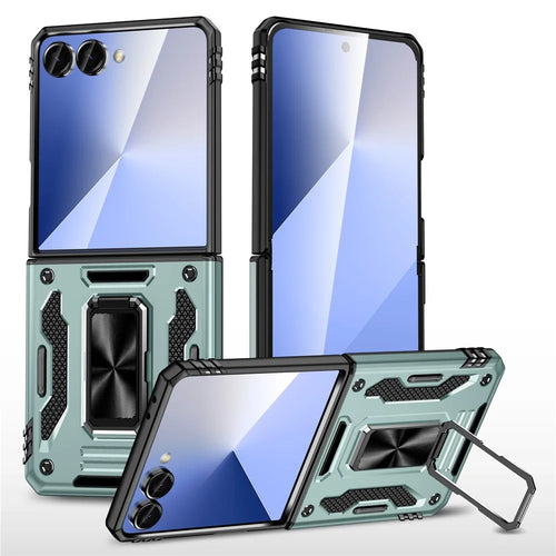 For Samsung Galaxy Z Flip8 / Z Flip7 5G Case Kickstand Slide Lens Lid PC + TPU Drop-Proof Phone Cover - Green - 1