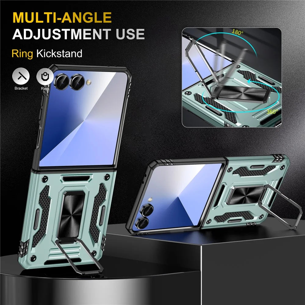 For Samsung Galaxy Z Flip8 / Z Flip7 5G Case Kickstand Slide Lens Lid PC + TPU Drop-Proof Phone Cover - Green - 4