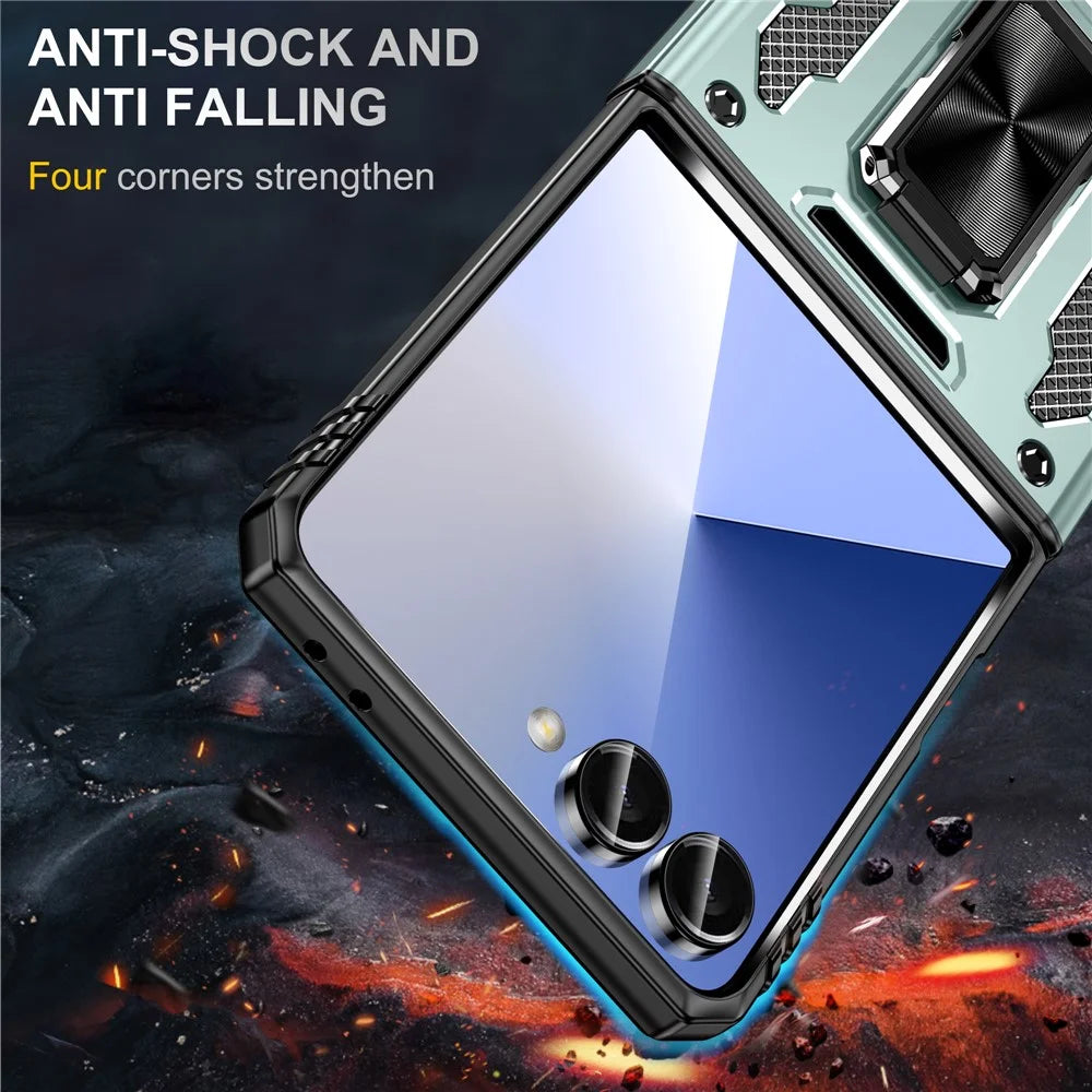 For Samsung Galaxy Z Flip8 / Z Flip7 5G Case Kickstand Slide Lens Lid PC + TPU Drop-Proof Phone Cover - Green - 6