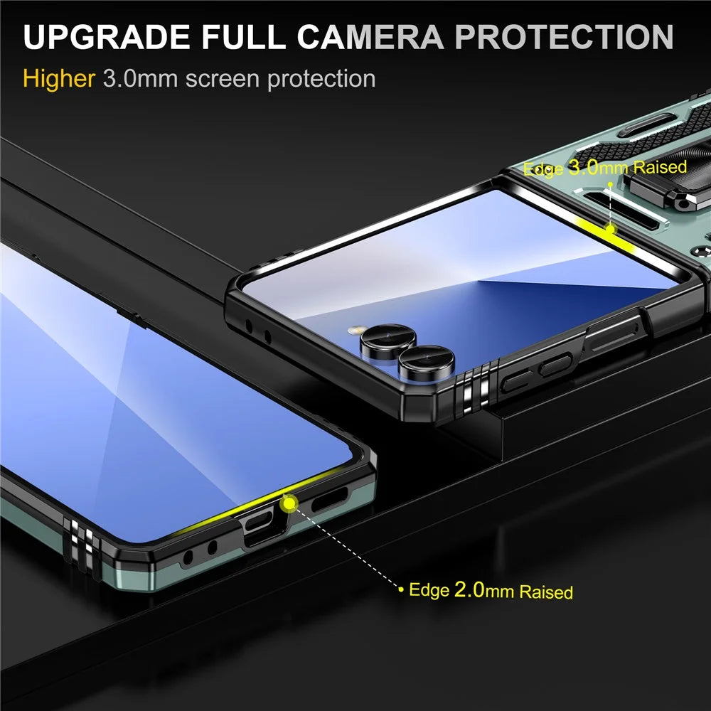 For Samsung Galaxy Z Flip8 / Z Flip7 5G Case Kickstand Slide Lens Lid PC + TPU Drop-Proof Phone Cover - Green - 7