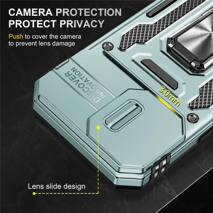 For iPhone 17 Case Kickstand Slide Lens Lid PC + TPU Drop-Proof Phone Cover - Green - 4