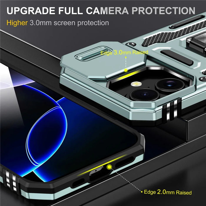 For iPhone 17 Case Kickstand Slide Lens Lid PC + TPU Drop-Proof Phone Cover - Green - 6