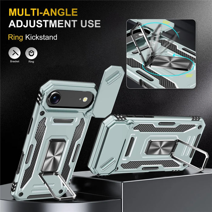For iPhone Air Case Kickstand Slide Lens Lid PC + TPU Drop-Proof Phone Cover - Green - 2