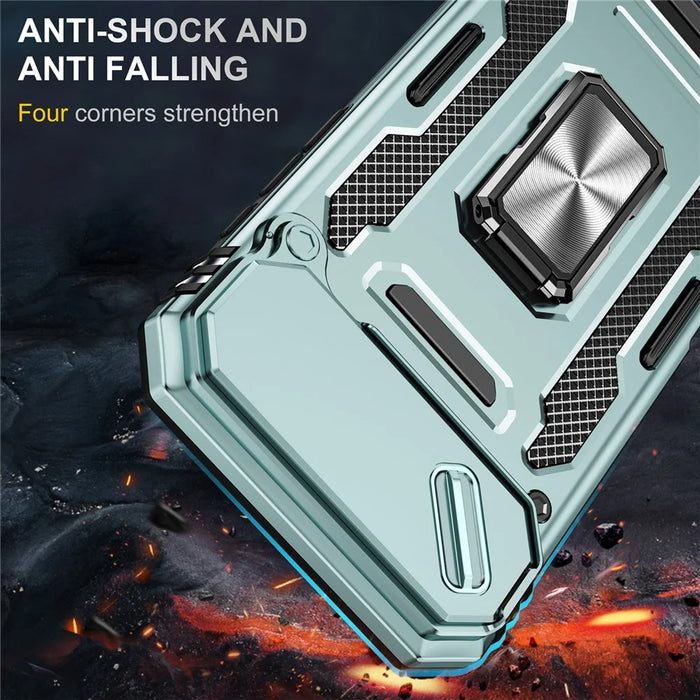 For iPhone Air Case Kickstand Slide Lens Lid PC + TPU Drop-Proof Phone Cover - Green - 4