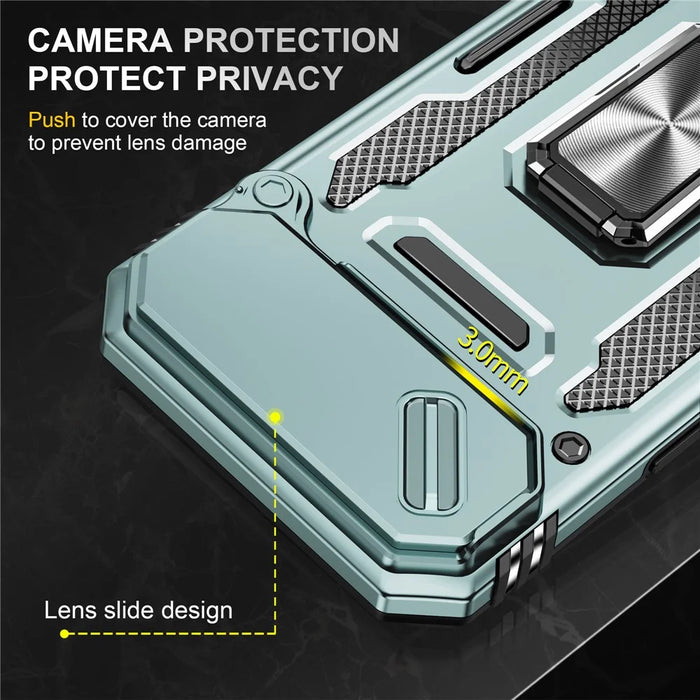 For iPhone Air Case Kickstand Slide Lens Lid PC + TPU Drop-Proof Phone Cover - Green - 5