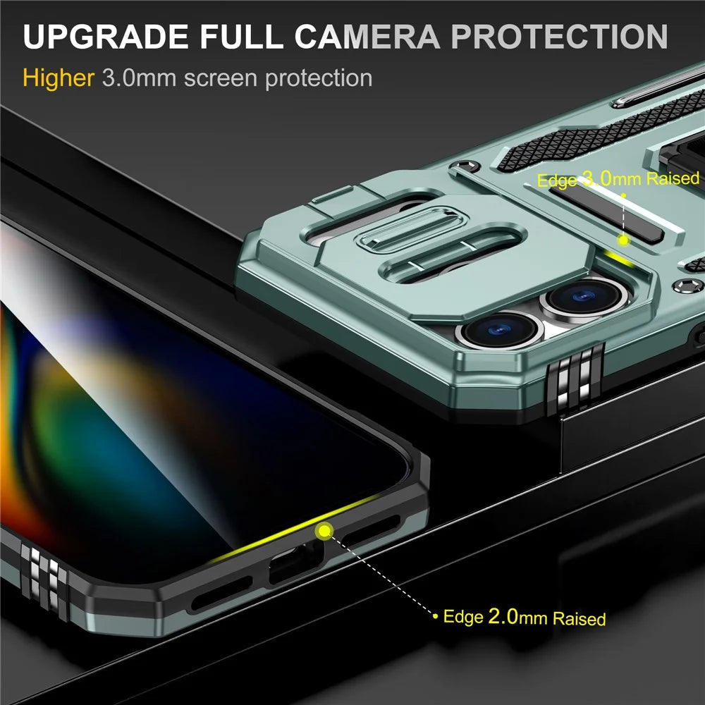 For iPhone 17 Pro Case Kickstand Slide Lens Lid PC + TPU Drop-Proof Phone Cover - Green - 5