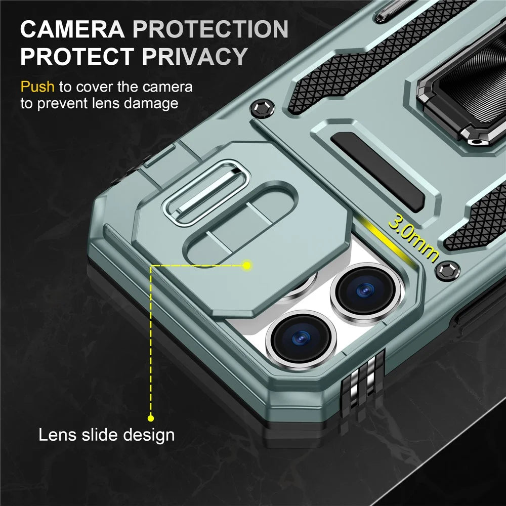 For iPhone 17 Pro Case Kickstand Slide Lens Lid PC + TPU Drop-Proof Phone Cover - Green - 6