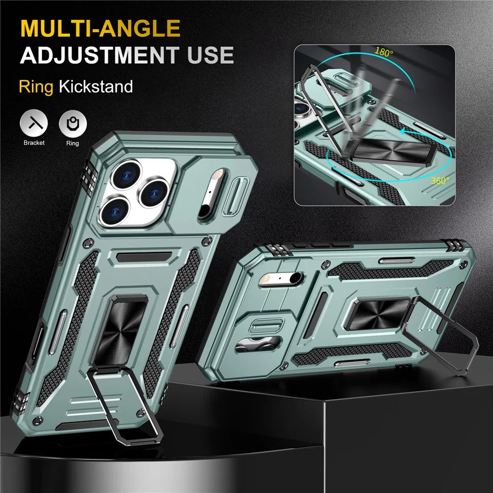 For iPhone 17 Pro Max Case Kickstand Slide Lens Lid PC + TPU Drop-Proof Phone Cover - Green - 2