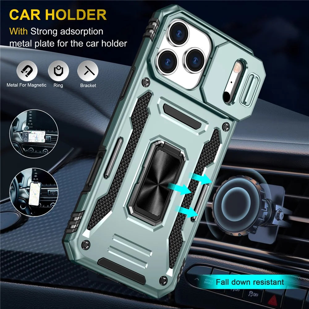 For iPhone 17 Pro Max Case Kickstand Slide Lens Lid PC + TPU Drop-Proof Phone Cover - Green - 3