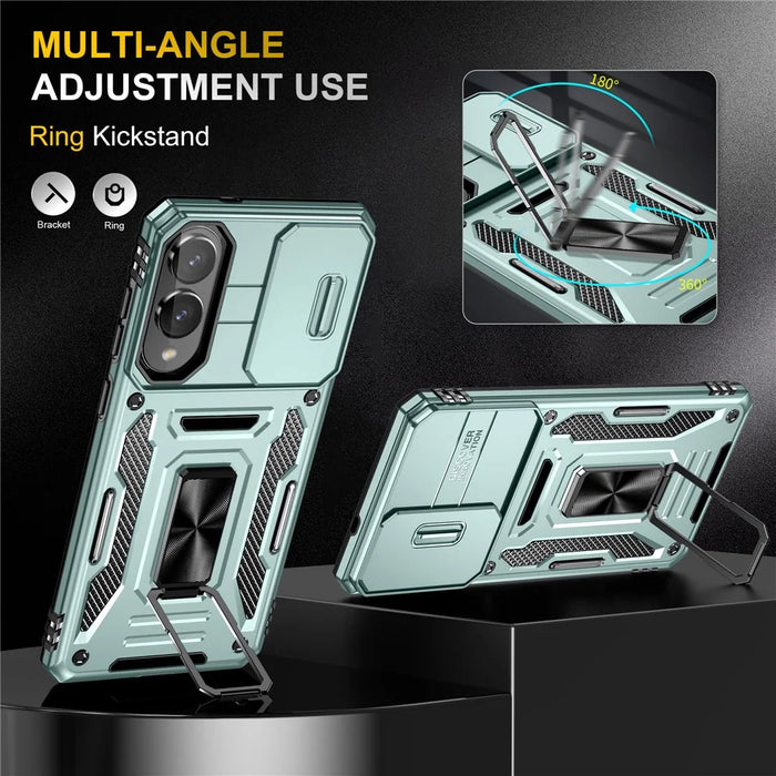 For Samsung Galaxy S25 Edge Case Kickstand Slide Lens Lid PC + TPU Drop-Proof Phone Cover - Green - 2