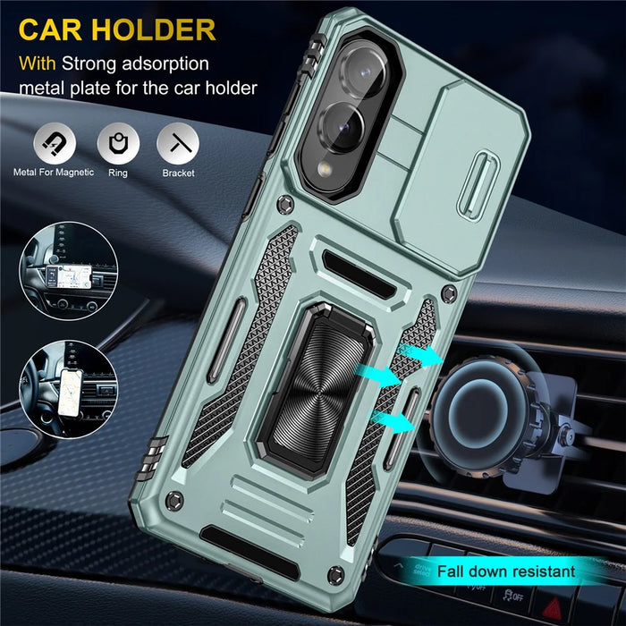 For Samsung Galaxy S25 Edge Case Kickstand Slide Lens Lid PC + TPU Drop-Proof Phone Cover - Green - 3