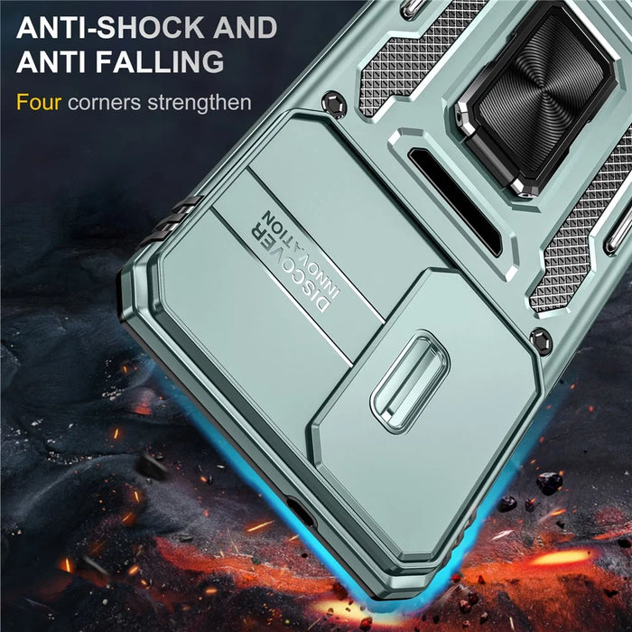 For Samsung Galaxy S25 Edge Case Kickstand Slide Lens Lid PC + TPU Drop-Proof Phone Cover - Green - 4