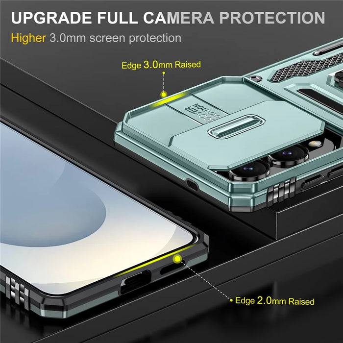 For Samsung Galaxy S25 Edge Case Kickstand Slide Lens Lid PC + TPU Drop-Proof Phone Cover - Green - 5