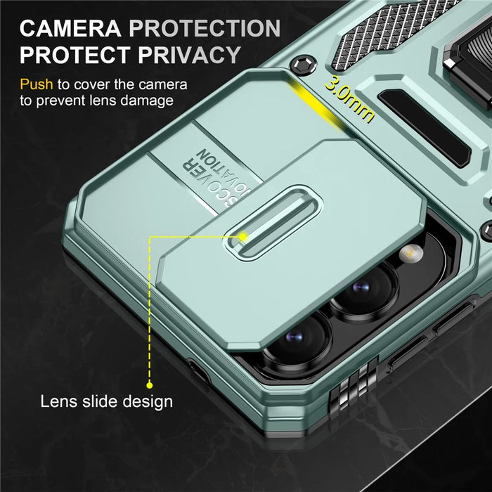 For Samsung Galaxy S25 Edge Case Kickstand Slide Lens Lid PC + TPU Drop-Proof Phone Cover - Green - 6