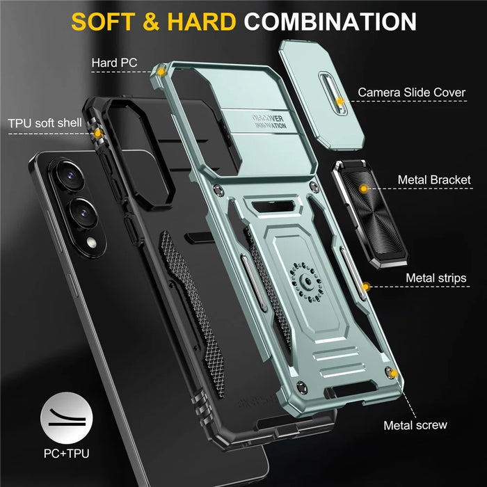 For Samsung Galaxy S25 Edge Case Kickstand Slide Lens Lid PC + TPU Drop-Proof Phone Cover - Green - 7