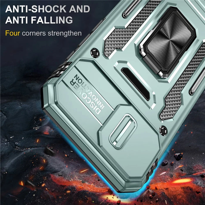 For iPhone 17e / 16e Case Kickstand Slide Lens Lid PC + TPU Drop-Proof Phone Cover - Green - 4