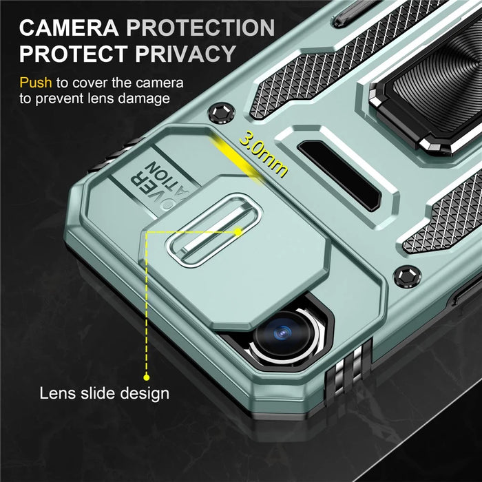For iPhone 17e / 16e Case Kickstand Slide Lens Lid PC + TPU Drop-Proof Phone Cover - Green - 6