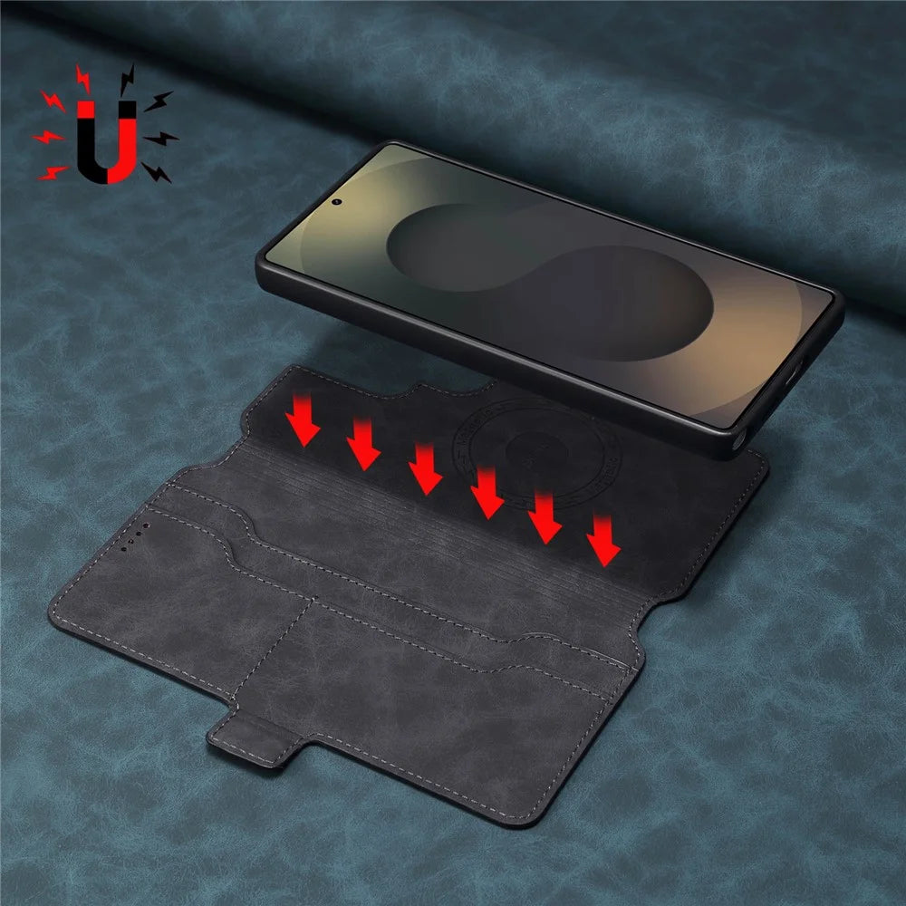 DENIOR B06 For Samsung Galaxy S24 Ultra Case Magnetic Detachable Wallet Stand Leather + TPU Phone Cover - Black - 4