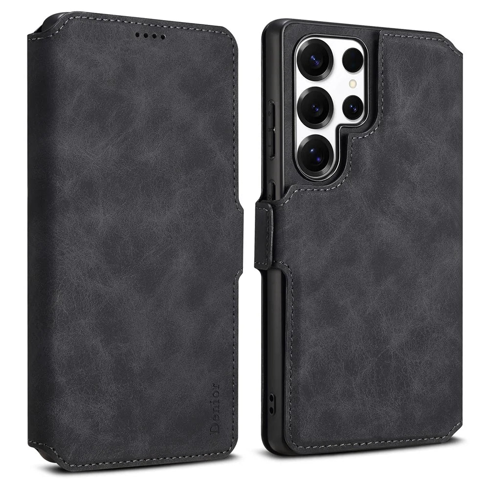 DENIOR B06 For Samsung Galaxy S25 Ultra Case Magnetic Detachable Wallet Stand Leather + TPU Phone Cover - Black - 1