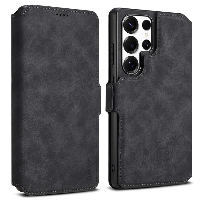 DENIOR B06 For Samsung Galaxy S25 Ultra Case Magnetic Detachable Wallet Stand Leather + TPU Phone Cover - Black - 1