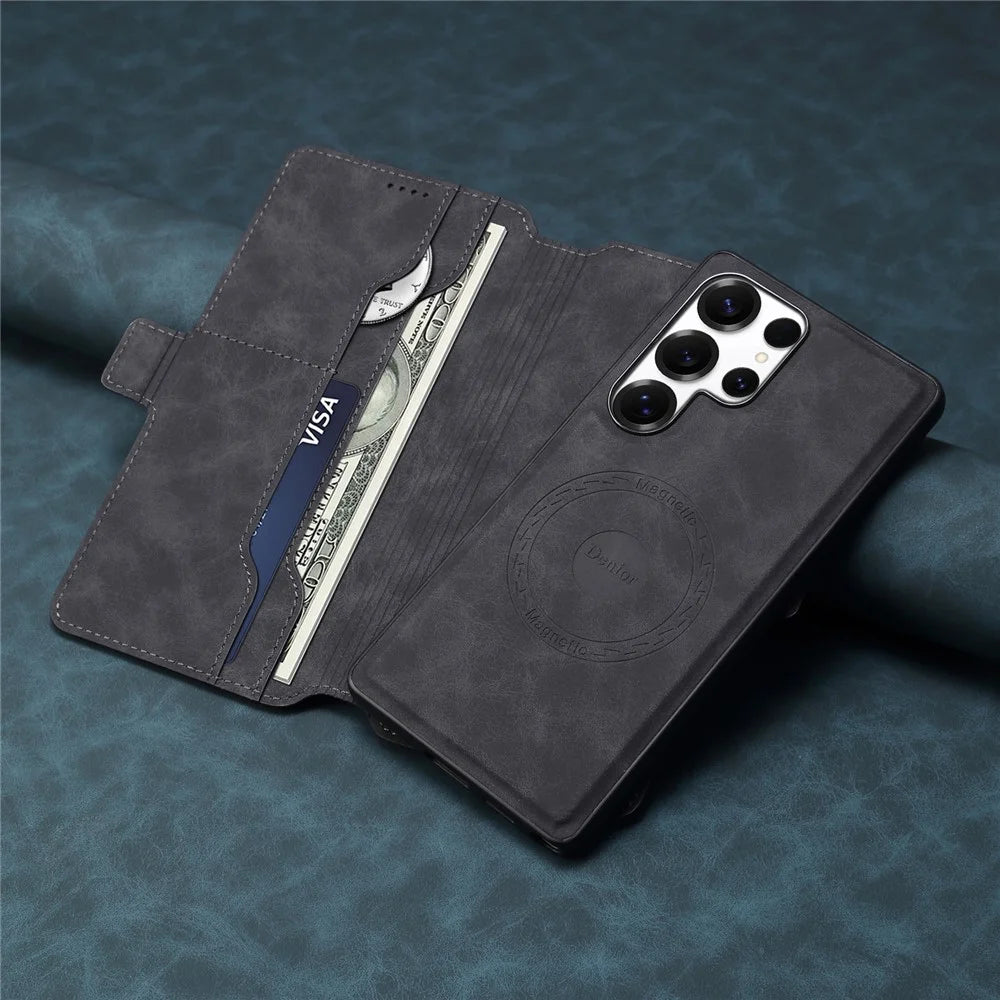 DENIOR B06 For Samsung Galaxy S25 Ultra Case Magnetic Detachable Wallet Stand Leather + TPU Phone Cover - Black - 7